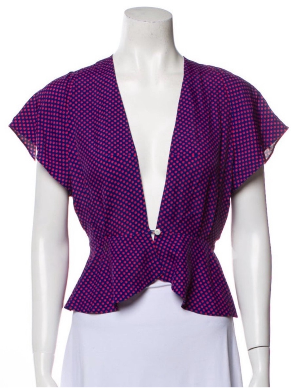 Bode Deep V Purple Polka Dot Peplum Blouse